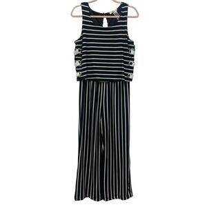 Camille & Co Striped Jumpsuit Small‎ Black White Wide Leg Lace Up Grommet NWOT